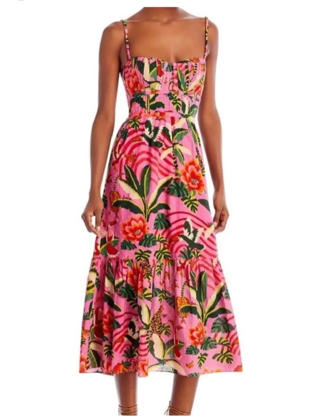 Farm Rio Pink Leopard Forest Midi Dress